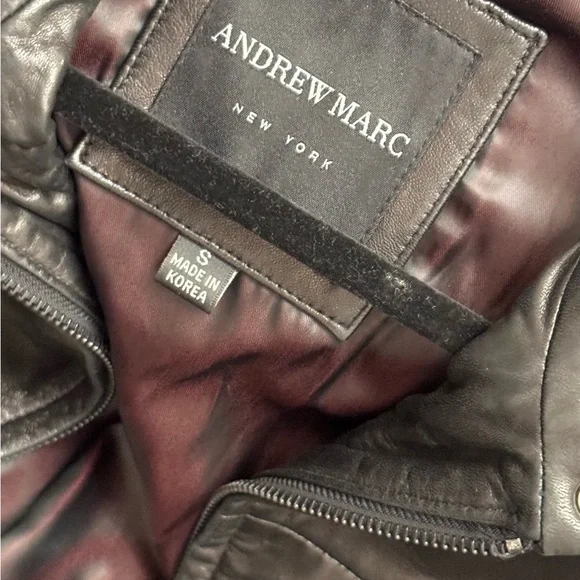 Andrew Marc New York soft black leather Racer Moto Jacket Snap Collar Size S - Picture 6 of 7